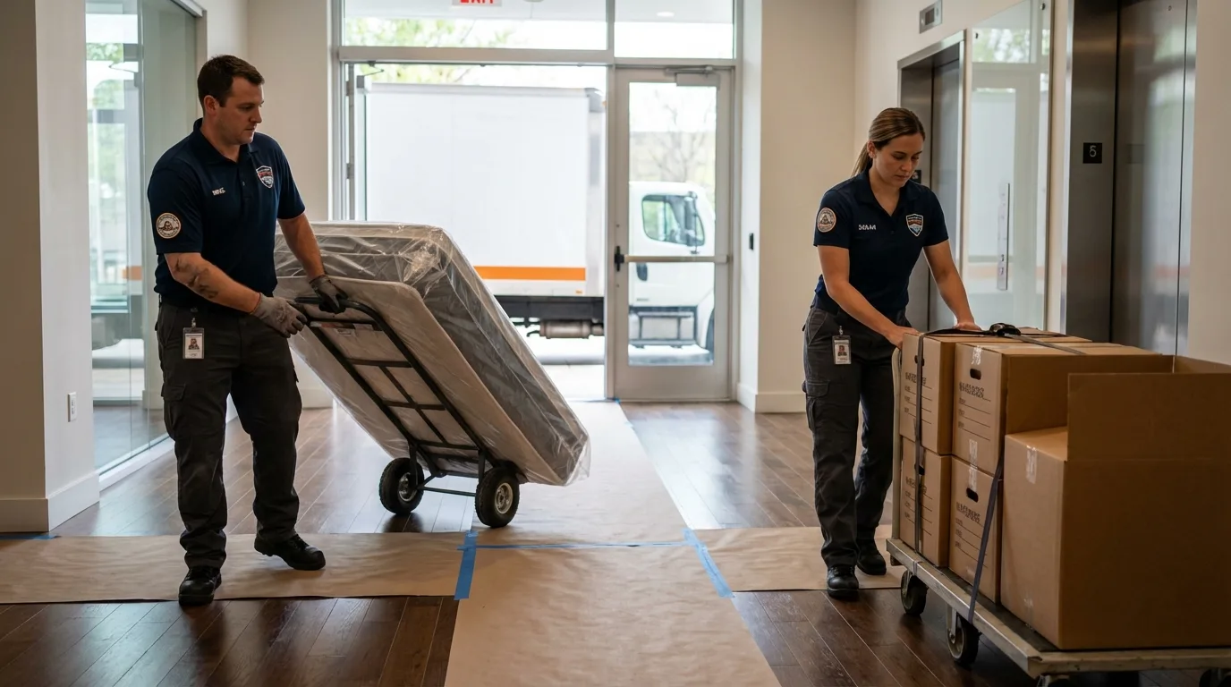 Professional apartment movers loading elevator in Waukegan, IL
